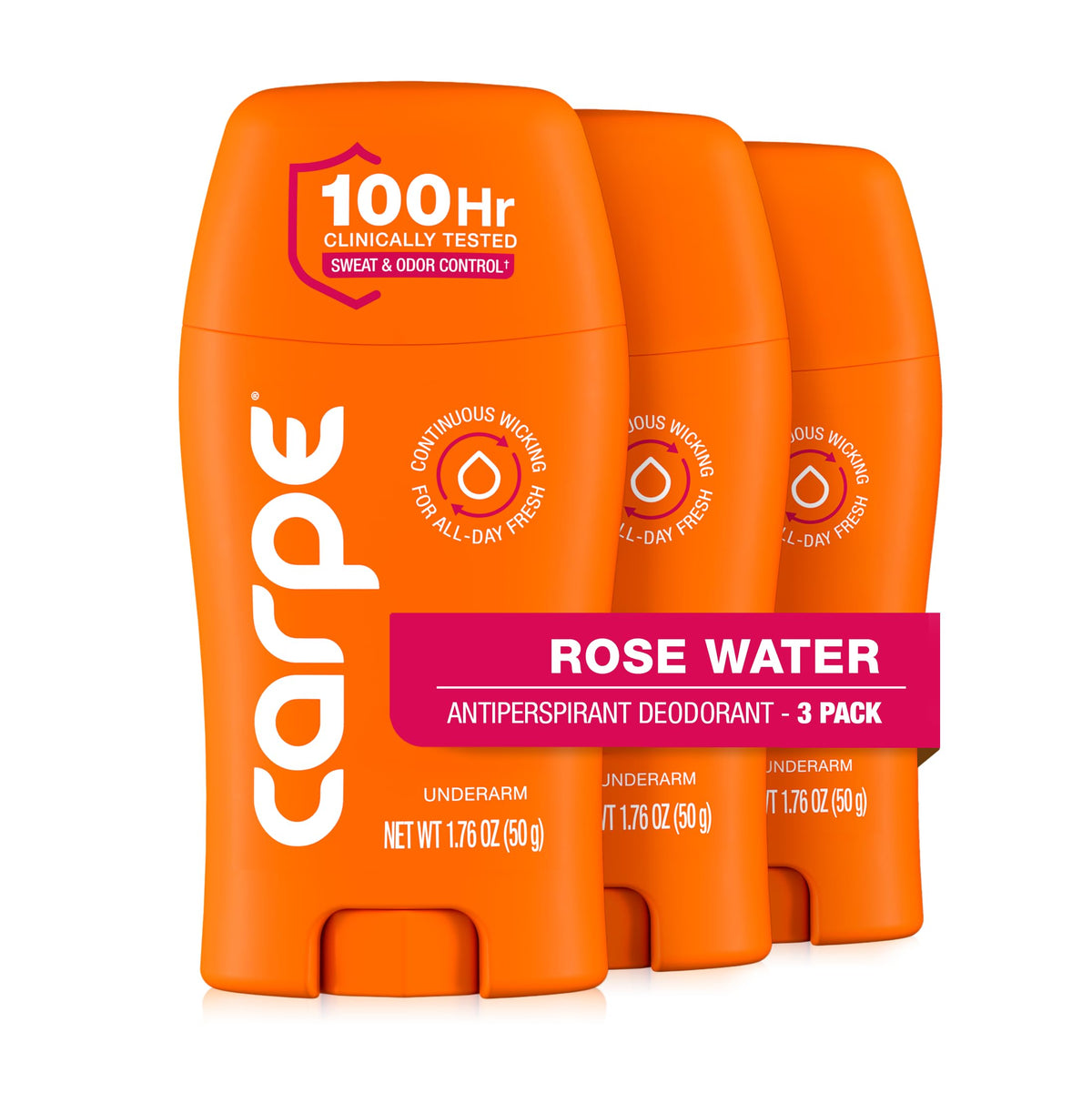 Carpe 100-Hour Deodorant Antiperspirant for Men, Clean Sport - 2 Pack