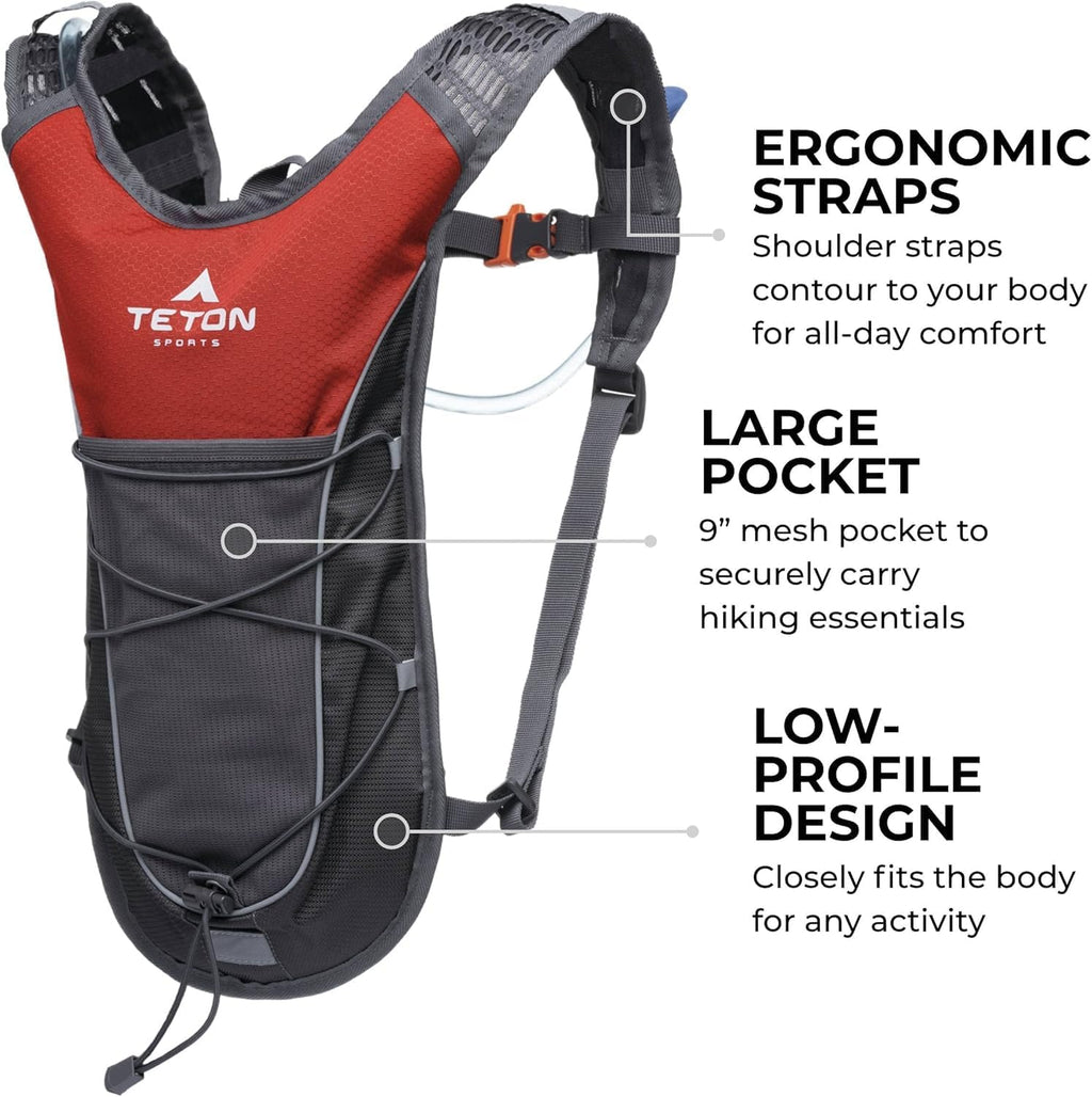 Teton Oasis/Trailrunner Hydration Backpack – Lightweight Water Pack with 2L/3L Bladder for Hiking, Running, Cycling, Biking 18L/22L Sizes – Sewn-in Rain Cover – Fits Men and Women