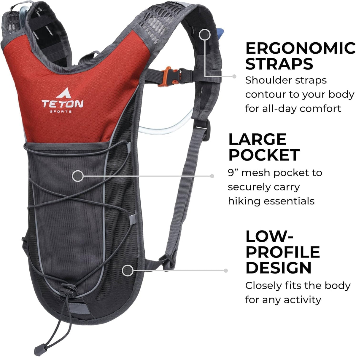 Teton Oasis/Trailrunner Hydration Backpack – Lightweight Water Pack with 2L/3L Bladder for Hiking, Running, Cycling, Biking 18L/22L Sizes – Sewn-in Rain Cover – Fits Men and Women