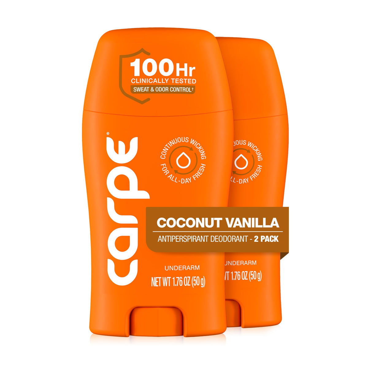 Carpe 100-Hour Deodorant Antiperspirant for Men, Clean Sport - 2 Pack