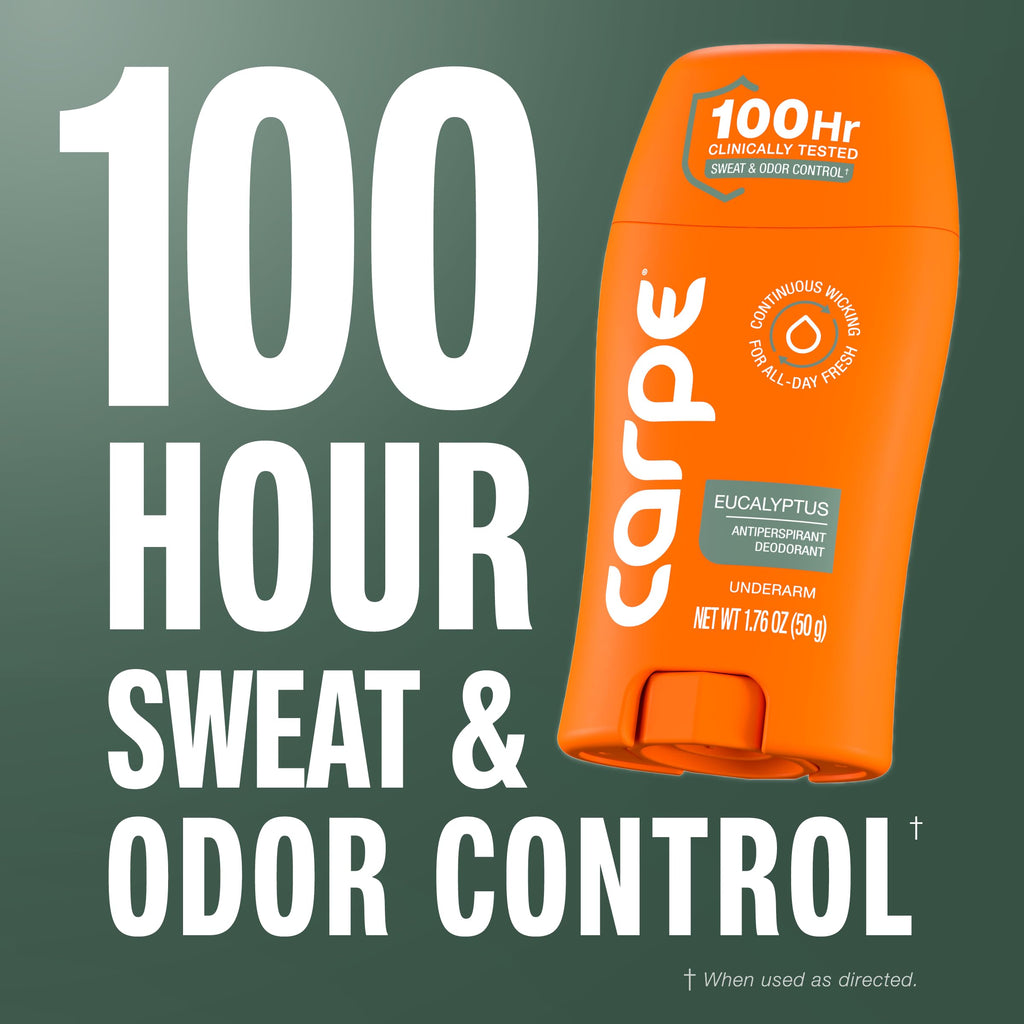 Carpe 100-Hour Deodorant Antiperspirant for Men, Clean Sport - 2 Pack