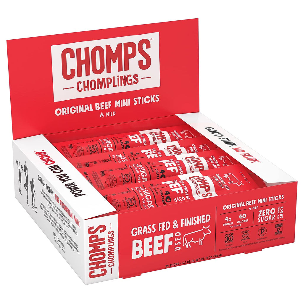 Chomps Original Beef Chomplings, Grass-Fed & Finished, 24ct, Protein Snack