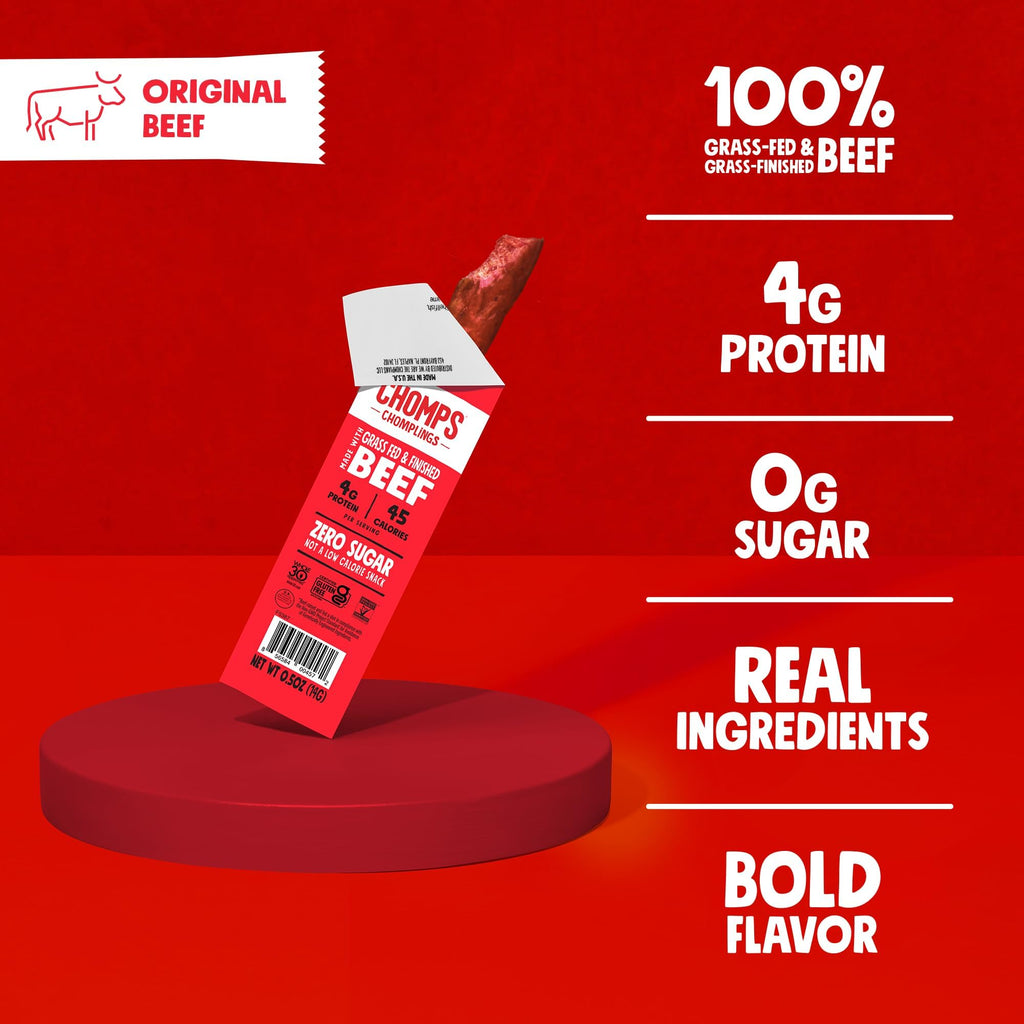 Chomps Original Beef Chomplings, Grass-Fed & Finished, 24ct, Protein Snack