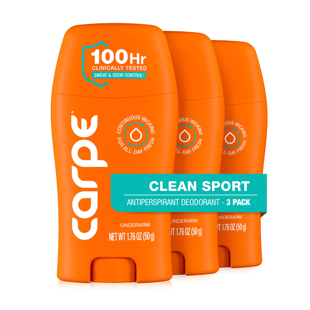Carpe 100-Hour Deodorant Antiperspirant for Men, Clean Sport - 2 Pack