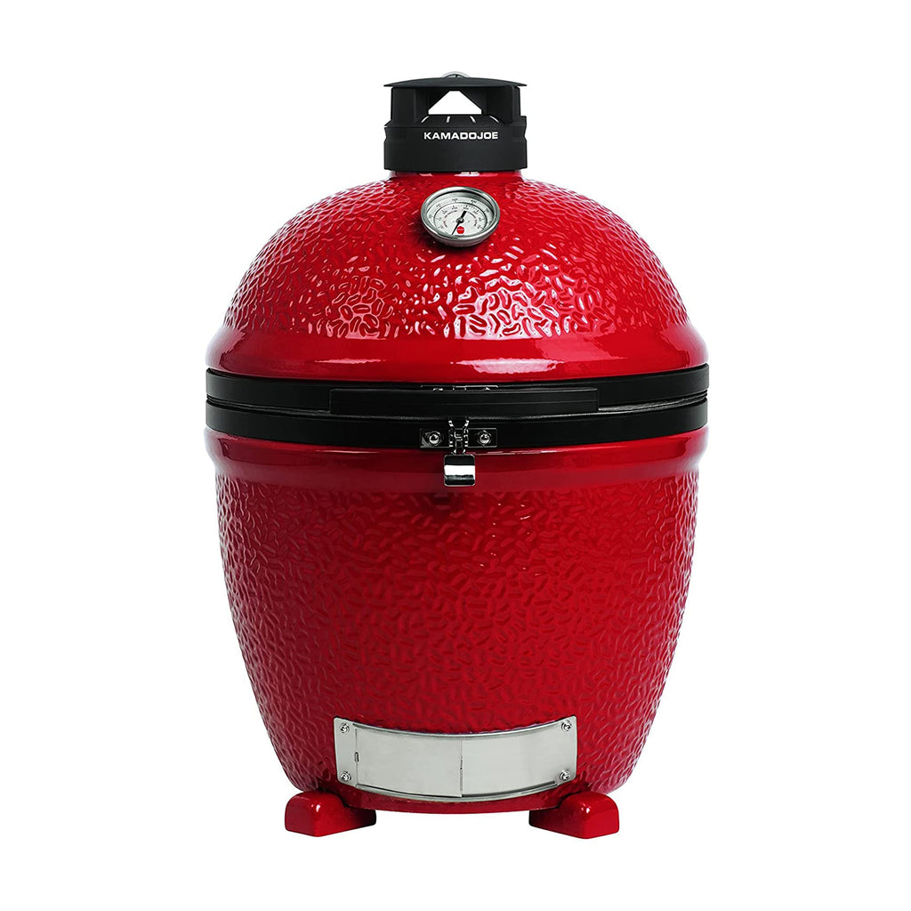 Kamado Joe® Classic Joe™ I Premium 18-inch Ceramic Charcoal Grill and Smoker in Red with Cart, Side Shelves, Grill Gripper, and Ash Tool. 250 Cooking Square Inches, 2 Tier Cooking System, Model KJ23RH