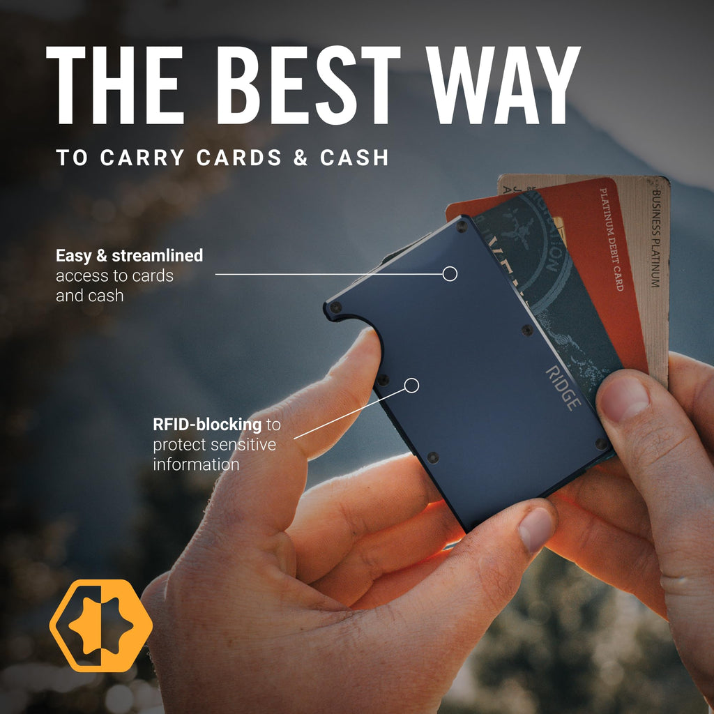 The Ridge Wallet for Men - Slim Minimalist Compact Wallet and Card Holder, RFID Protected Front Pocket Wallets for Men with Integrated Money Clip (Matte Olive Titanium)