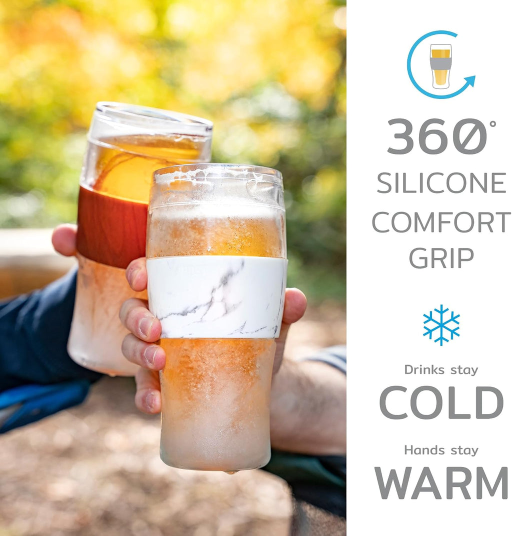 Host Freeze Beer Glasses, Freezable Beer Gifts for Men, Double Wall Insulated Pint Set, Tumbler for Cold Drinks, 16, Set of 2, Gray