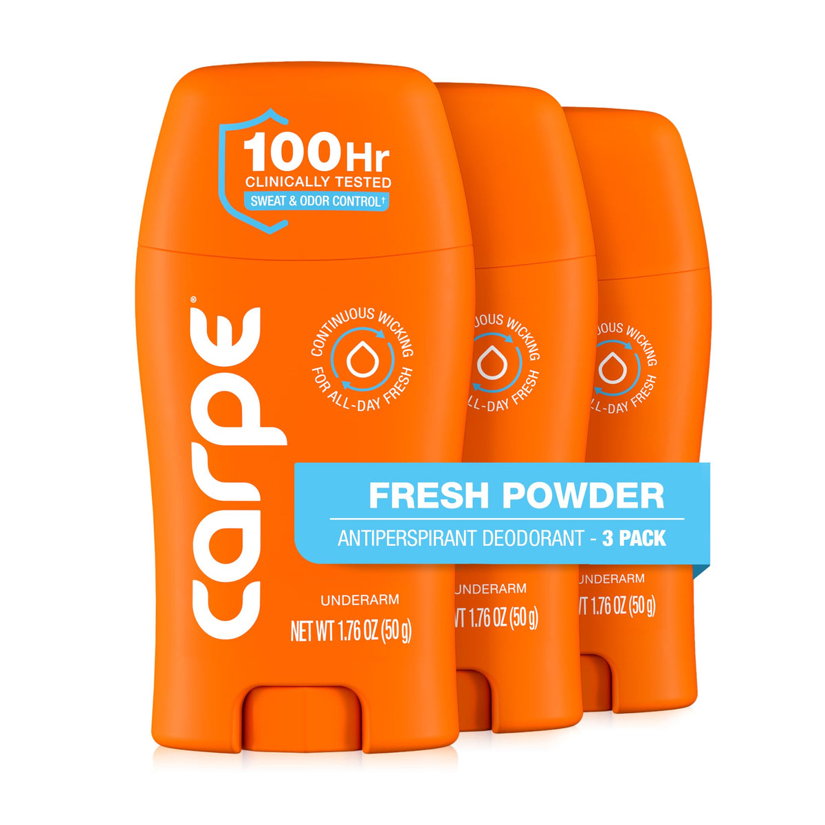 Carpe 100-Hour Deodorant Antiperspirant for Men, Clean Sport - 2 Pack