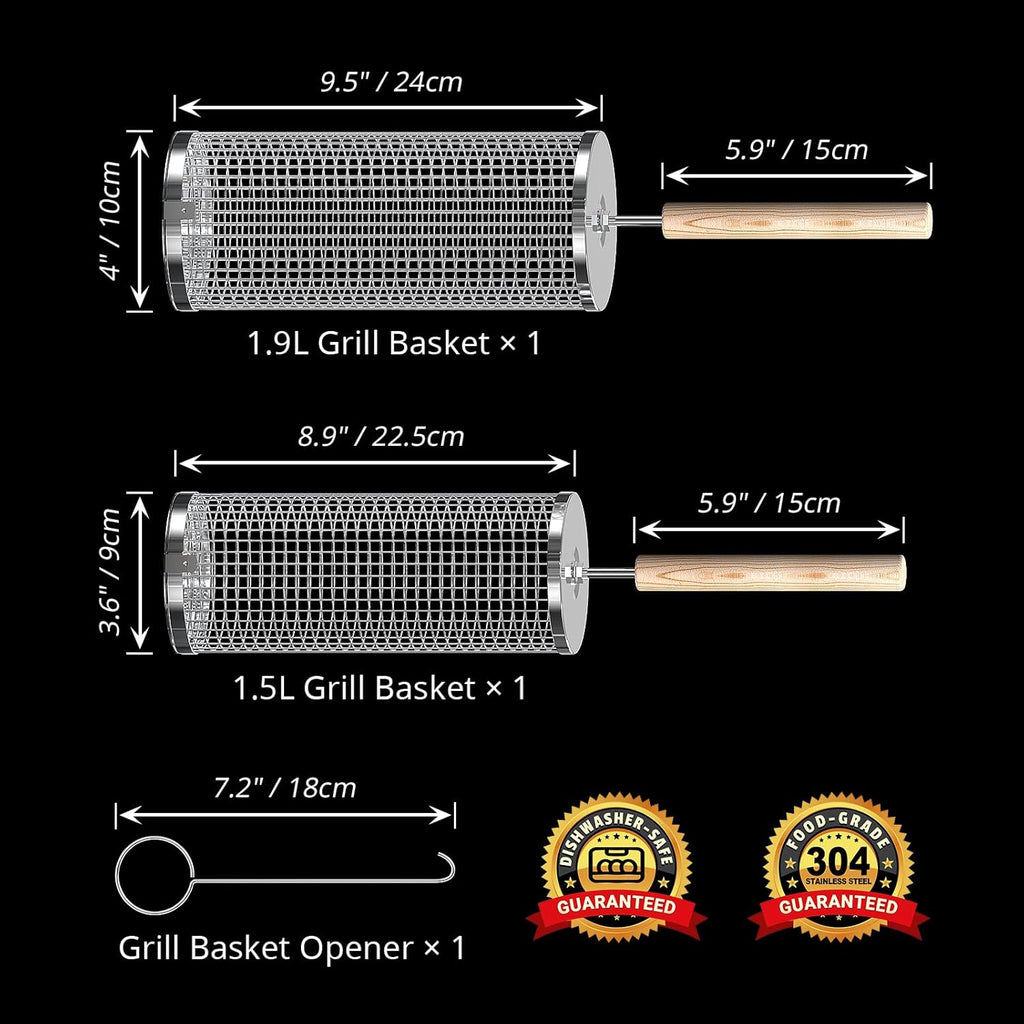 Rolling Grill Basket, Grilling Accessories, Outdoor Camping, Gifts for Men