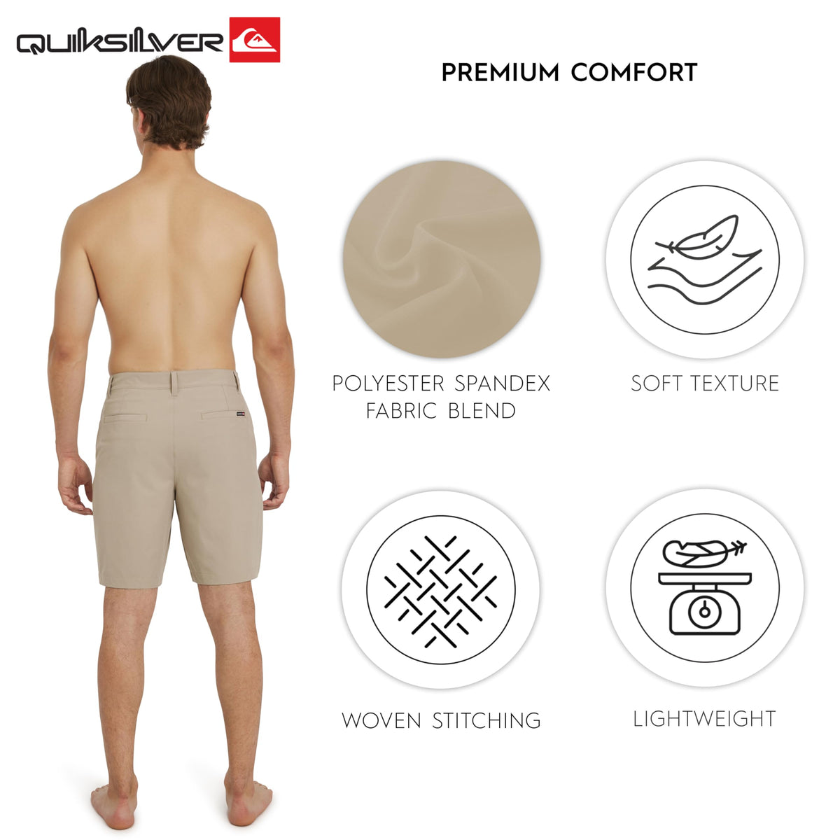 Quiksilver Men's Regular Fit Fixed Waist Water Friendly Active Hybrid Shorts