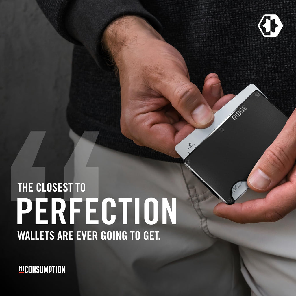 The Ridge Wallet for Men - Slim Minimalist Compact Wallet and Card Holder, RFID Protected Front Pocket Wallets for Men with Integrated Money Clip (Matte Olive Titanium)