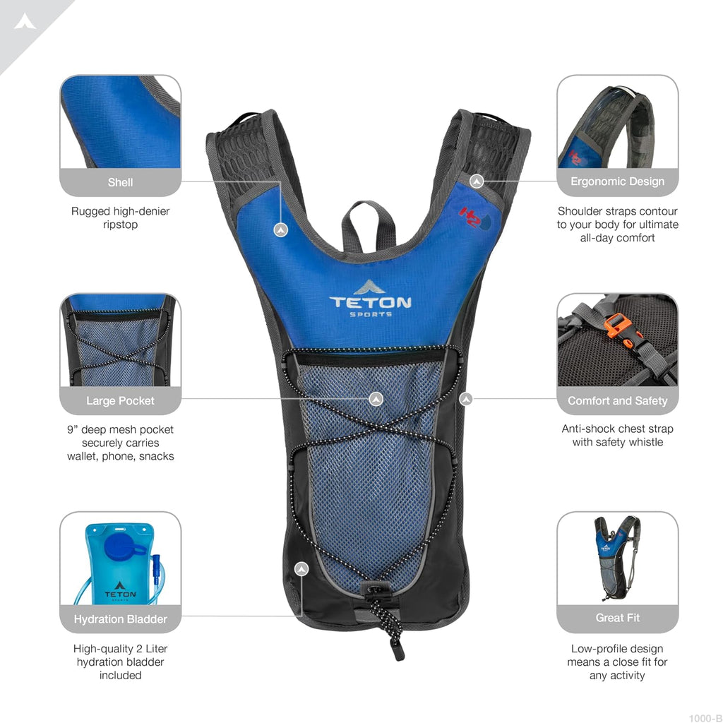 Teton Oasis/Trailrunner Hydration Backpack – Lightweight Water Pack with 2L/3L Bladder for Hiking, Running, Cycling, Biking 18L/22L Sizes – Sewn-in Rain Cover – Fits Men and Women