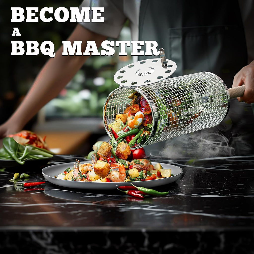 Rolling Grill Basket, Grilling Accessories, Outdoor Camping, Gifts for Men