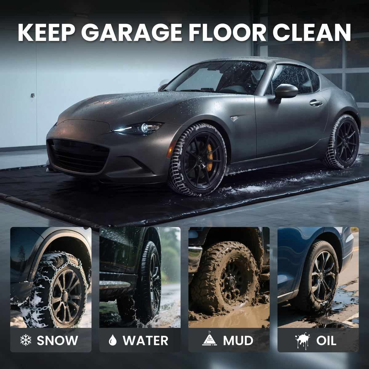 7'9" x 18' Garage Floor Mat, 610GSM PVC Containment Mat for Cars