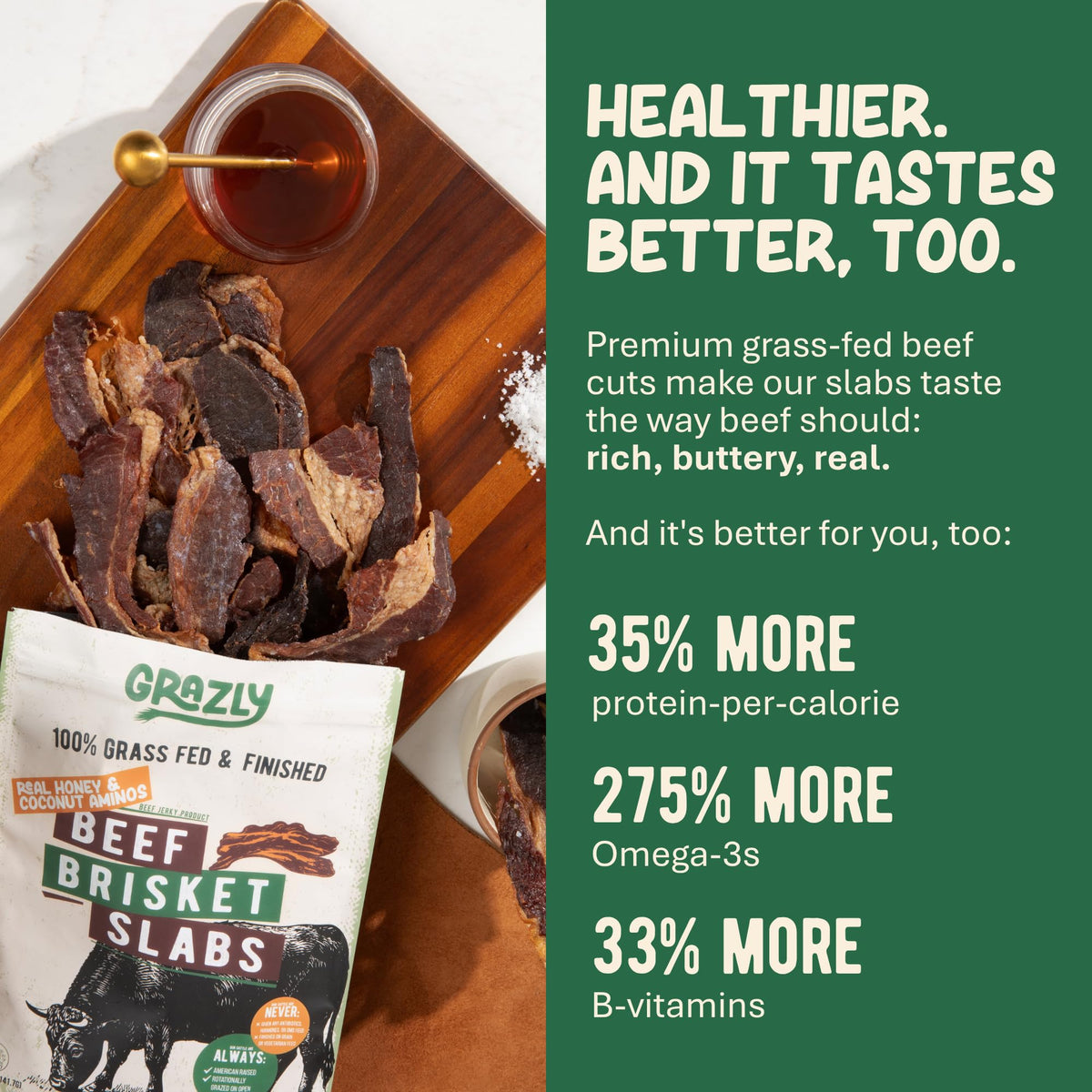 Grazly Beef Brisket Slab - Steakhouse Quality, 5 oz Bag