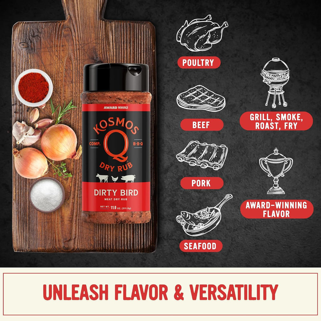 Kosmos Q Dirty Bird BBQ Dry Rub, Sweet & Spicy, 11 Oz