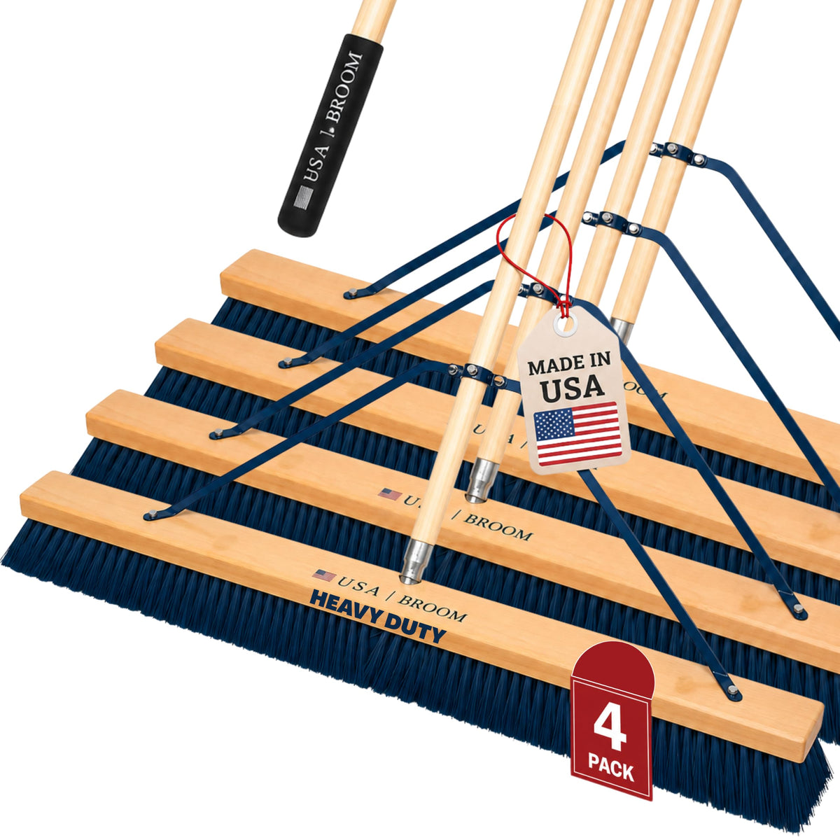 36" Everyday Sweep Indoor/Outdoor Push Broom with 60" Handle. Ideal for Garages & Shops. Durable American Made Steel Brackets-All Stainless Steel Hardware. No Plastic. 100% USA Made