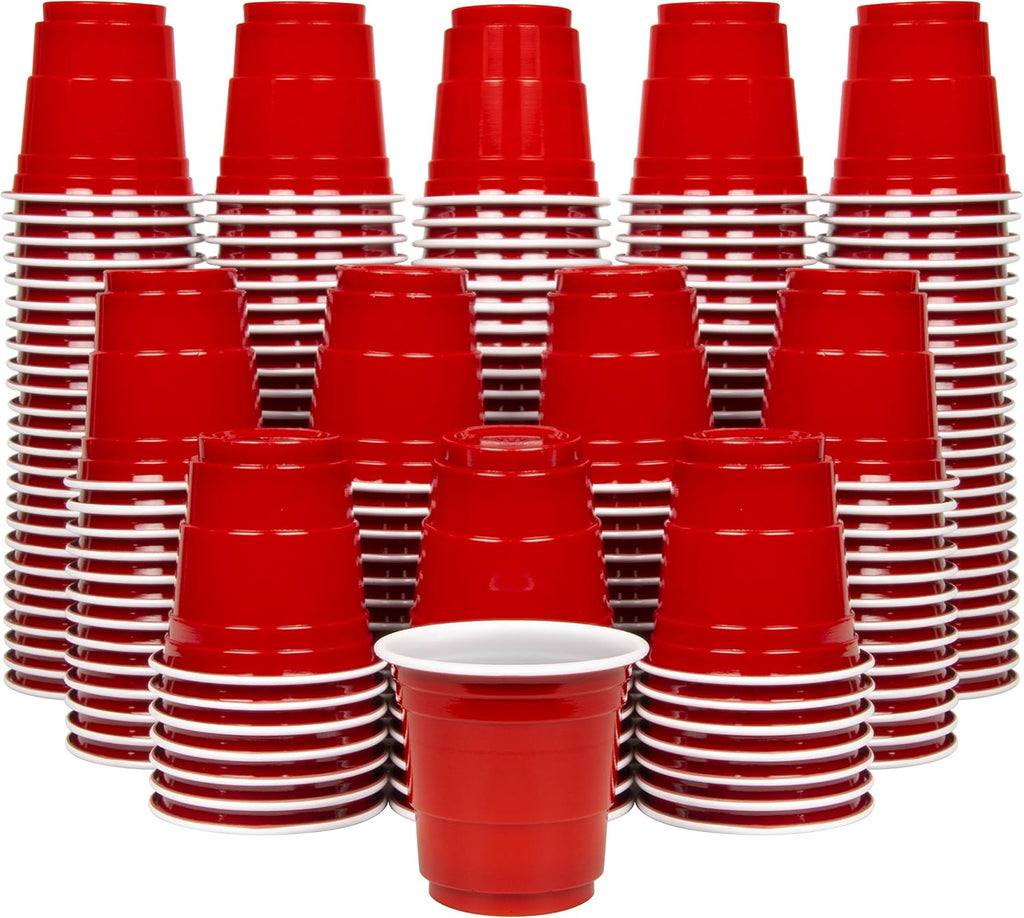 GoBig 200 Pack 2 oz Plastic Shot Cups - Mini 2oz Party Cups, Red