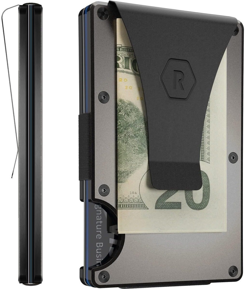 The Ridge Wallet for Men - Slim Minimalist Compact Wallet and Card Holder, RFID Protected Front Pocket Wallets for Men with Integrated Money Clip (Matte Olive Titanium)