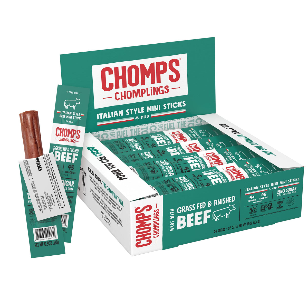 Chomps Original Beef Chomplings, Grass-Fed & Finished, 24ct, Protein Snack