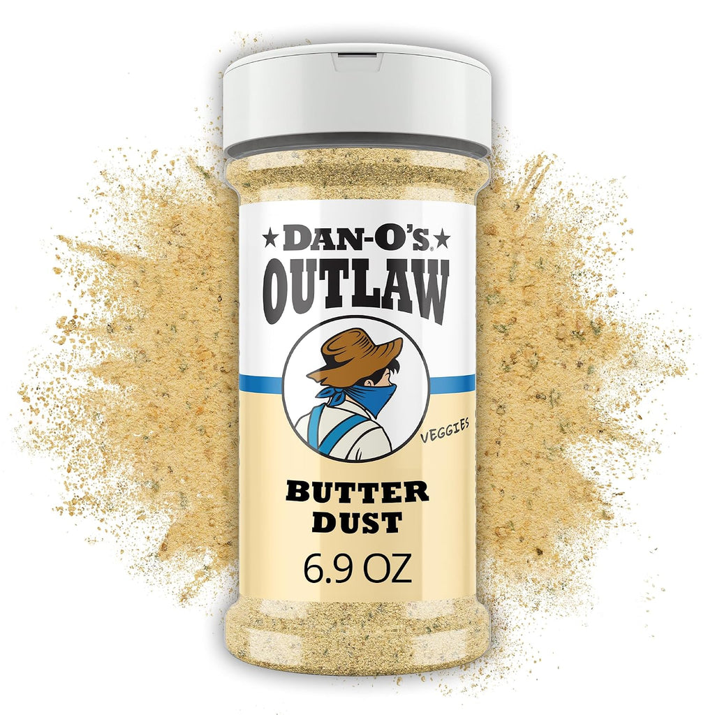 Dan-O’s Outlaw Butter Dust Seasoning – 6.9 oz – Buttery All Purpose Seasoning for Chicken, Vegetables & Popcorn – Sugar Free, Zero Calorie Dry Spice Blend