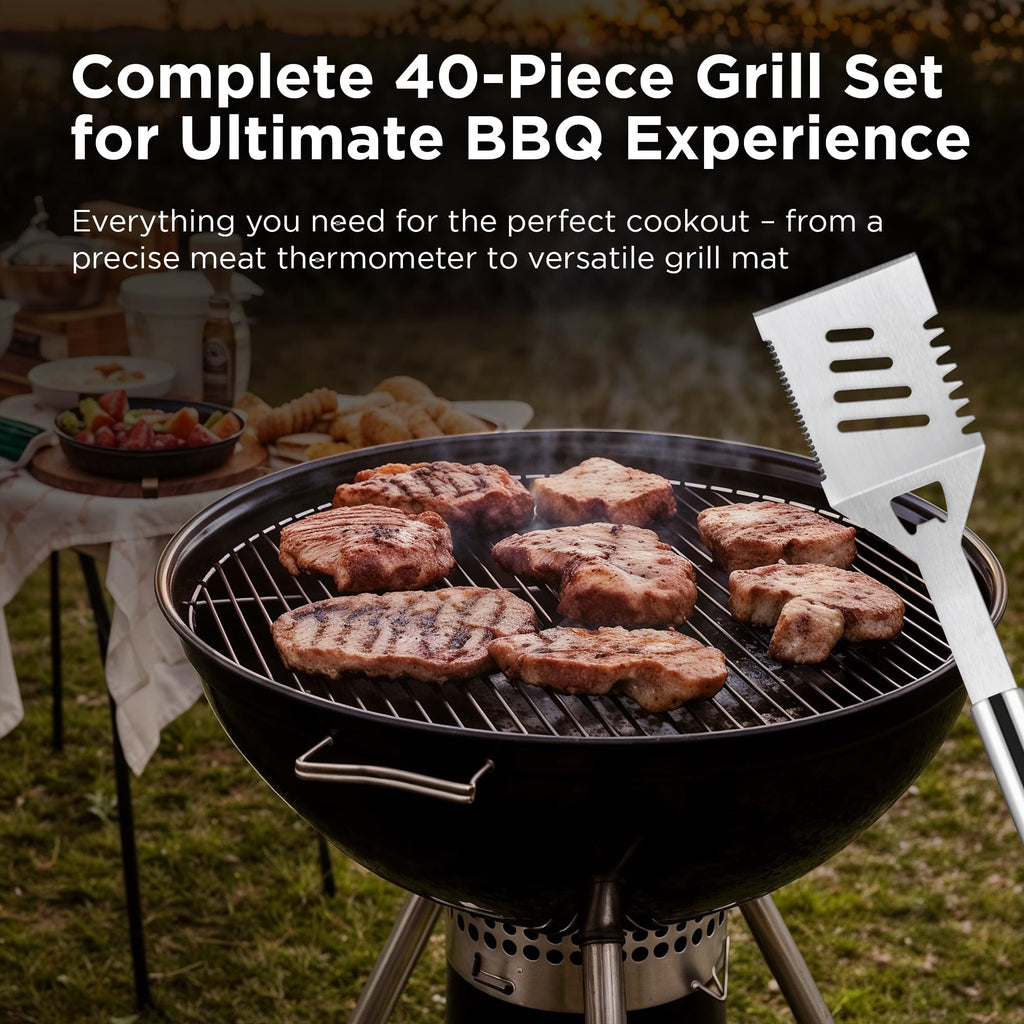 Kaluns Grilling Accessories, Gifts for Men Christmas Grilling Gifts for Dad, Heavy Duty Stainless Steel BBQ Grill Tools Set for Outdoor Grill with Aluminum Case and Apron, Birthday Gifts for Men Dad