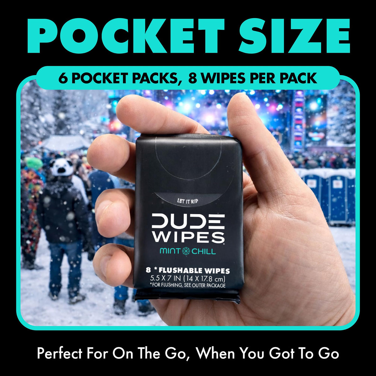 DUDE Wipes Unscented Pocket Packs, Adult Flushable Travel Wipes, 48 Count