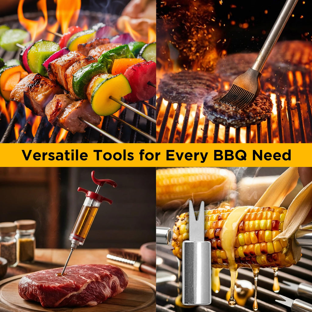 Kaluns Grilling Accessories, Gifts for Men Christmas Grilling Gifts for Dad, Heavy Duty Stainless Steel BBQ Grill Tools Set for Outdoor Grill with Aluminum Case and Apron, Birthday Gifts for Men Dad