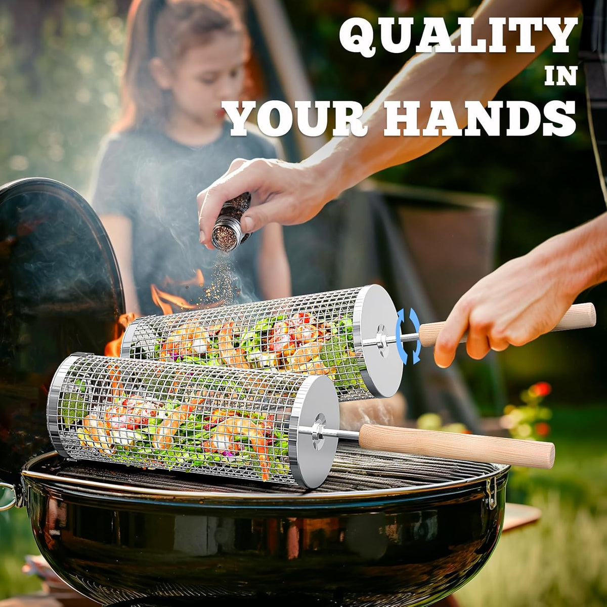 Rolling Grill Basket, Grilling Accessories, Outdoor Camping, Gifts for Men