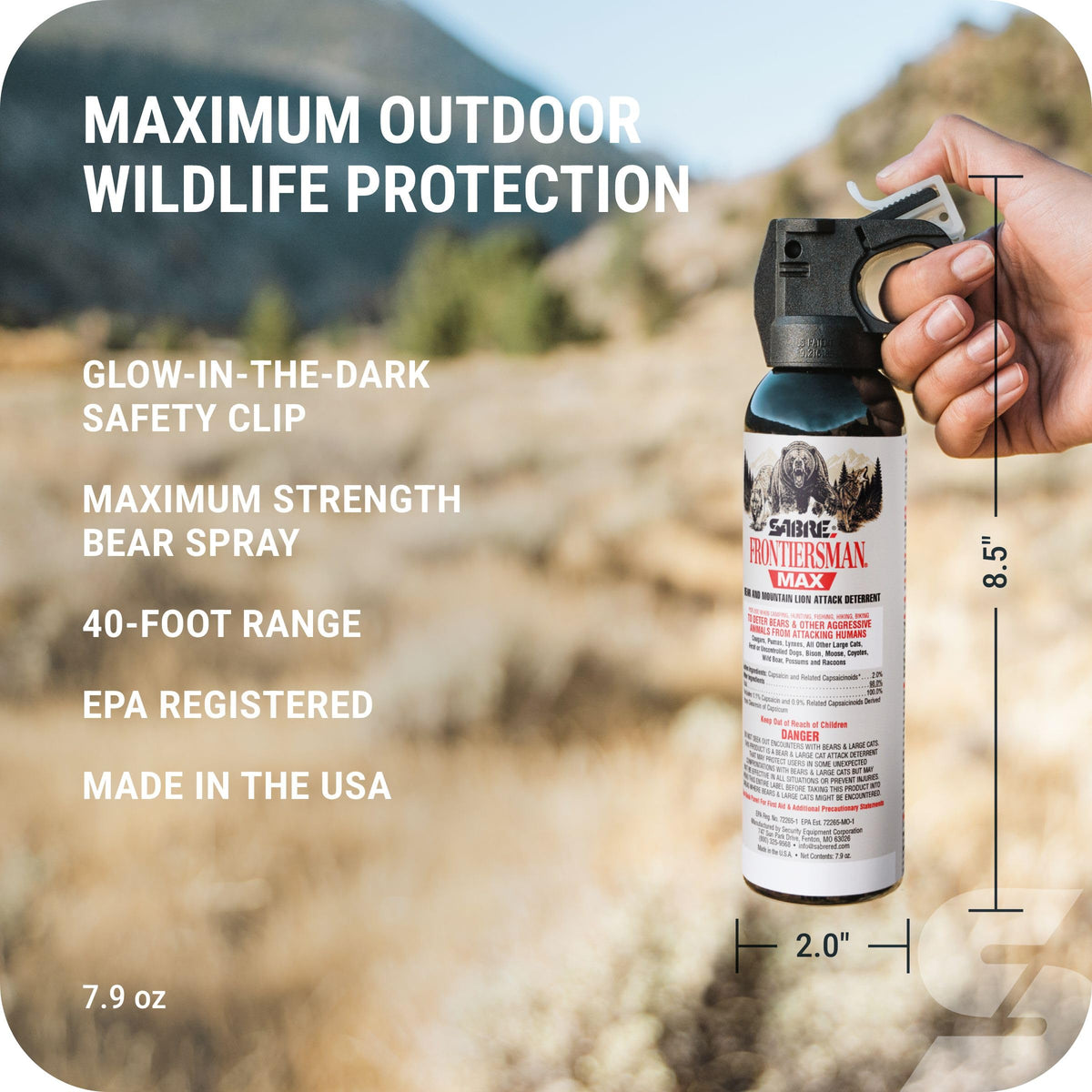 SABRE Frontiersman MAX Bear Spray, EPA Registered for 9 Animal Species