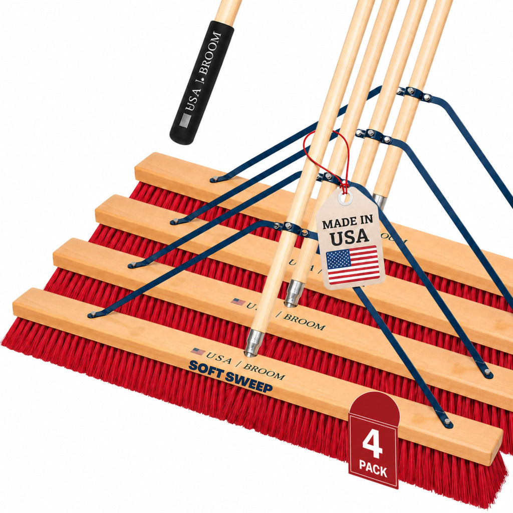 36" Everyday Sweep Indoor/Outdoor Push Broom with 60" Handle. Ideal for Garages & Shops. Durable American Made Steel Brackets-All Stainless Steel Hardware. No Plastic. 100% USA Made