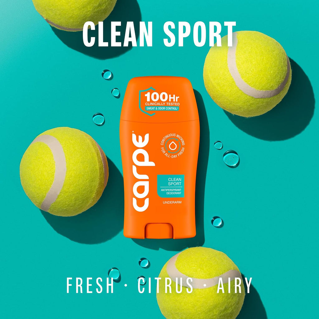 Carpe 100-Hour Deodorant Antiperspirant for Men, Clean Sport - 2 Pack