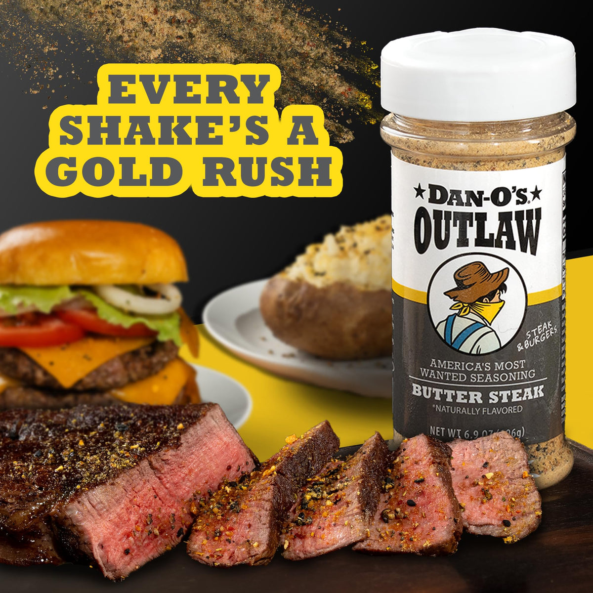Dan-O’s Outlaw Butter Dust Seasoning – 6.9 oz – Buttery All Purpose Seasoning for Chicken, Vegetables & Popcorn – Sugar Free, Zero Calorie Dry Spice Blend