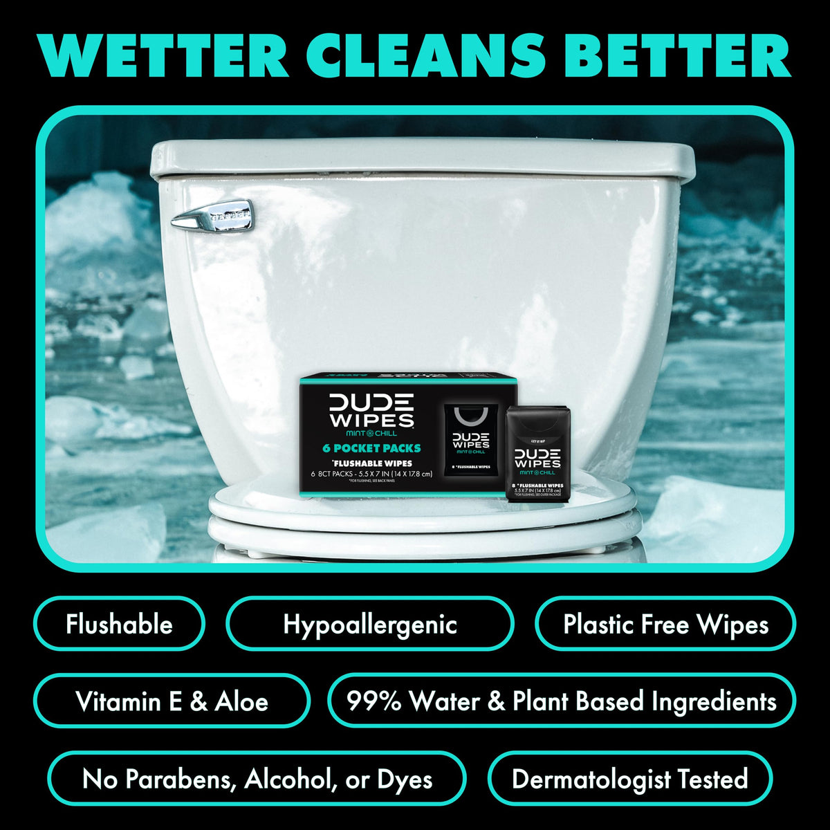 DUDE Wipes Unscented Pocket Packs, Adult Flushable Travel Wipes, 48 Count