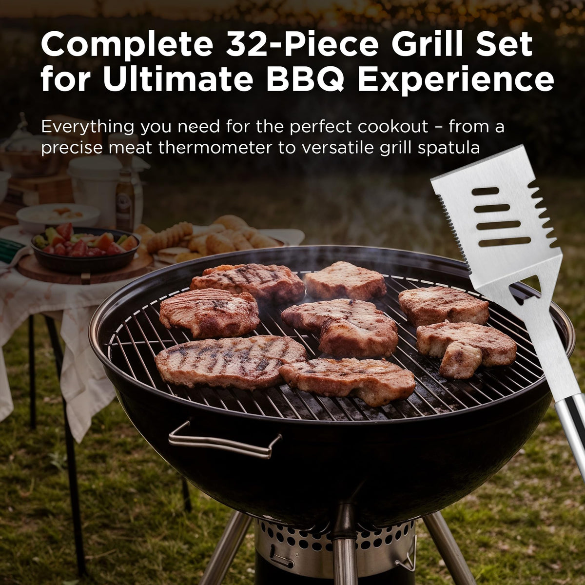 Kaluns Grilling Accessories, Gifts for Men Christmas Grilling Gifts for Dad, Heavy Duty Stainless Steel BBQ Grill Tools Set for Outdoor Grill with Aluminum Case and Apron, Birthday Gifts for Men Dad