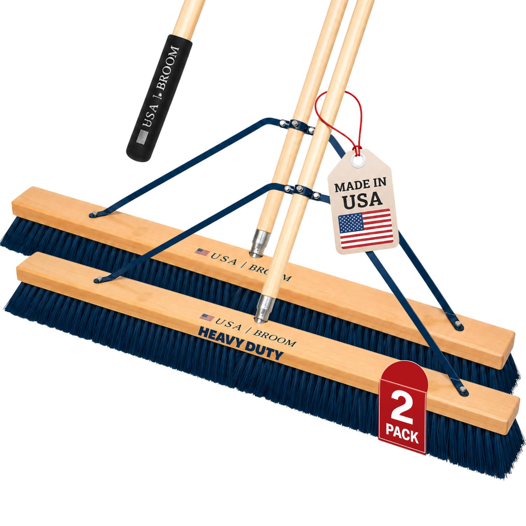 36" Everyday Sweep Indoor/Outdoor Push Broom with 60" Handle. Ideal for Garages & Shops. Durable American Made Steel Brackets-All Stainless Steel Hardware. No Plastic. 100% USA Made