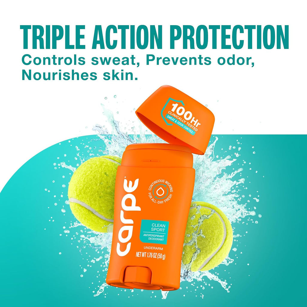 Carpe 100-Hour Deodorant Antiperspirant for Men, Clean Sport - 2 Pack