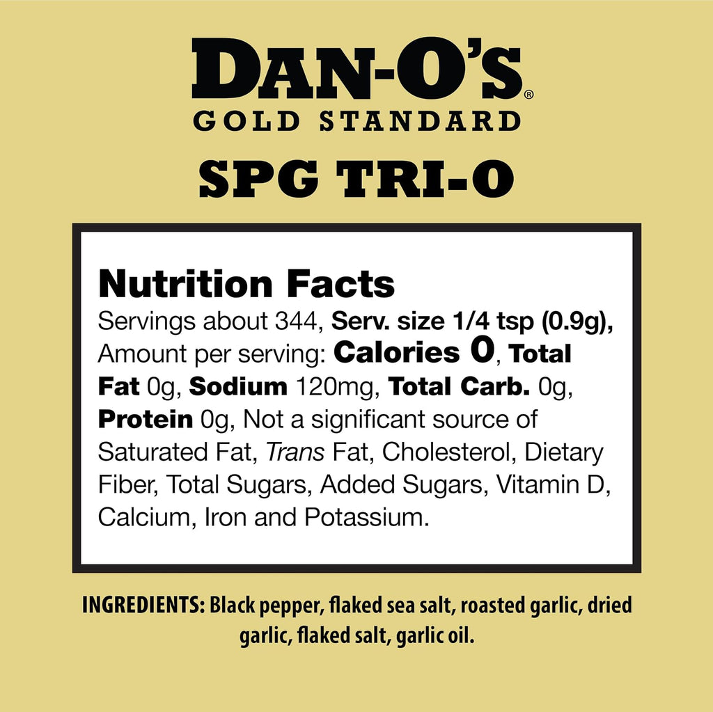 Dan-O’s SPG Tri-O Seasoning – Salt, Pepper & Garlic Blend – Medium Bottle – Premium All Purpose SPG for Steak, Chicken, Seafood & Veggies