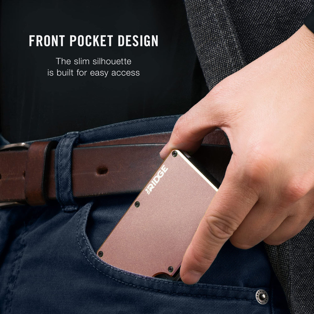 The Ridge Wallet for Men - Slim Minimalist Compact Wallet and Card Holder, RFID Protected Front Pocket Wallets for Men with Integrated Money Clip (Matte Olive Titanium)