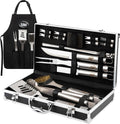 Kaluns Grilling Accessories, Gifts for Men Christmas Grilling Gifts for Dad, Heavy Duty Stainless Steel BBQ Grill Tools Set for Outdoor Grill with Aluminum Case and Apron, Birthday Gifts for Men Dad