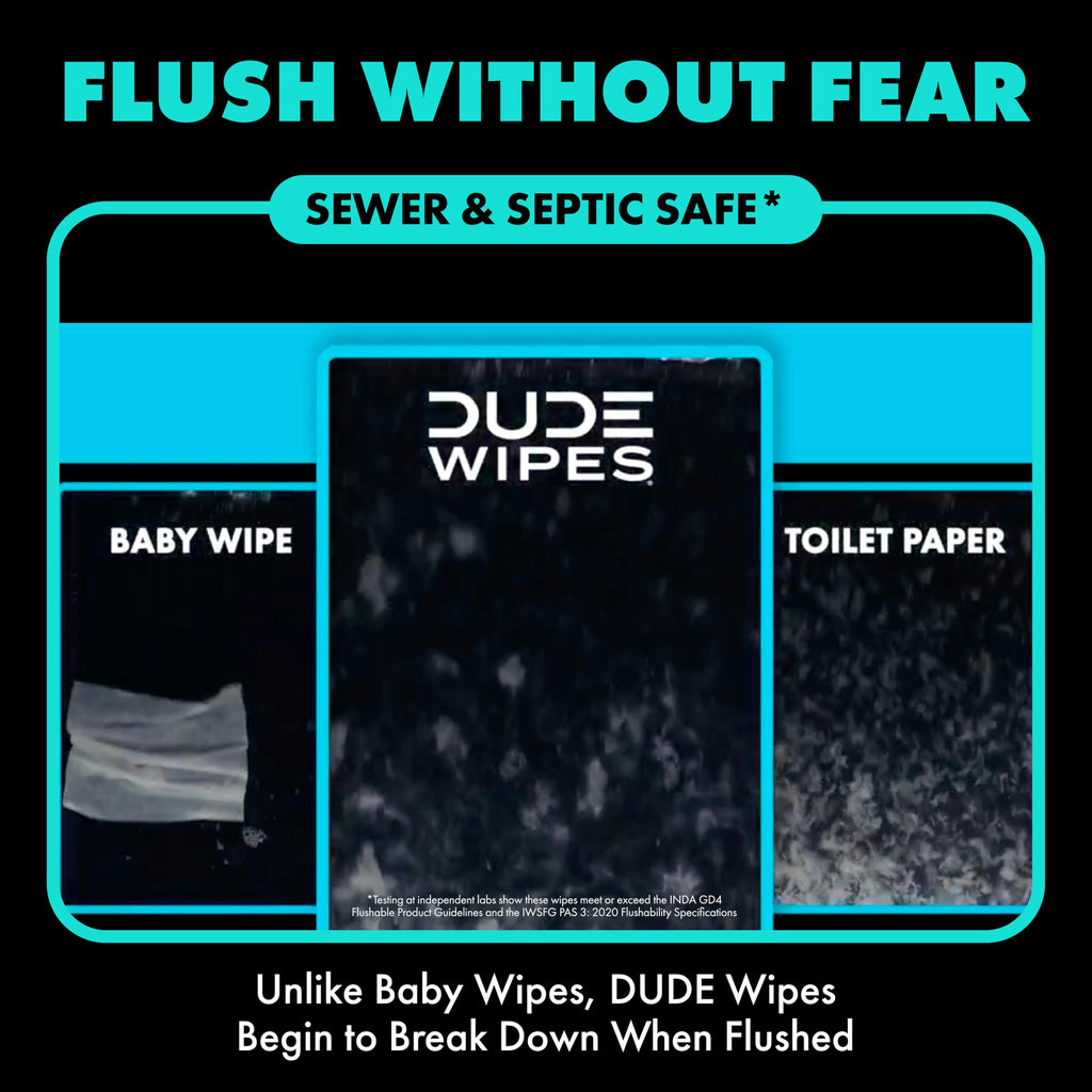 DUDE Wipes Unscented Pocket Packs, Adult Flushable Travel Wipes, 48 Count