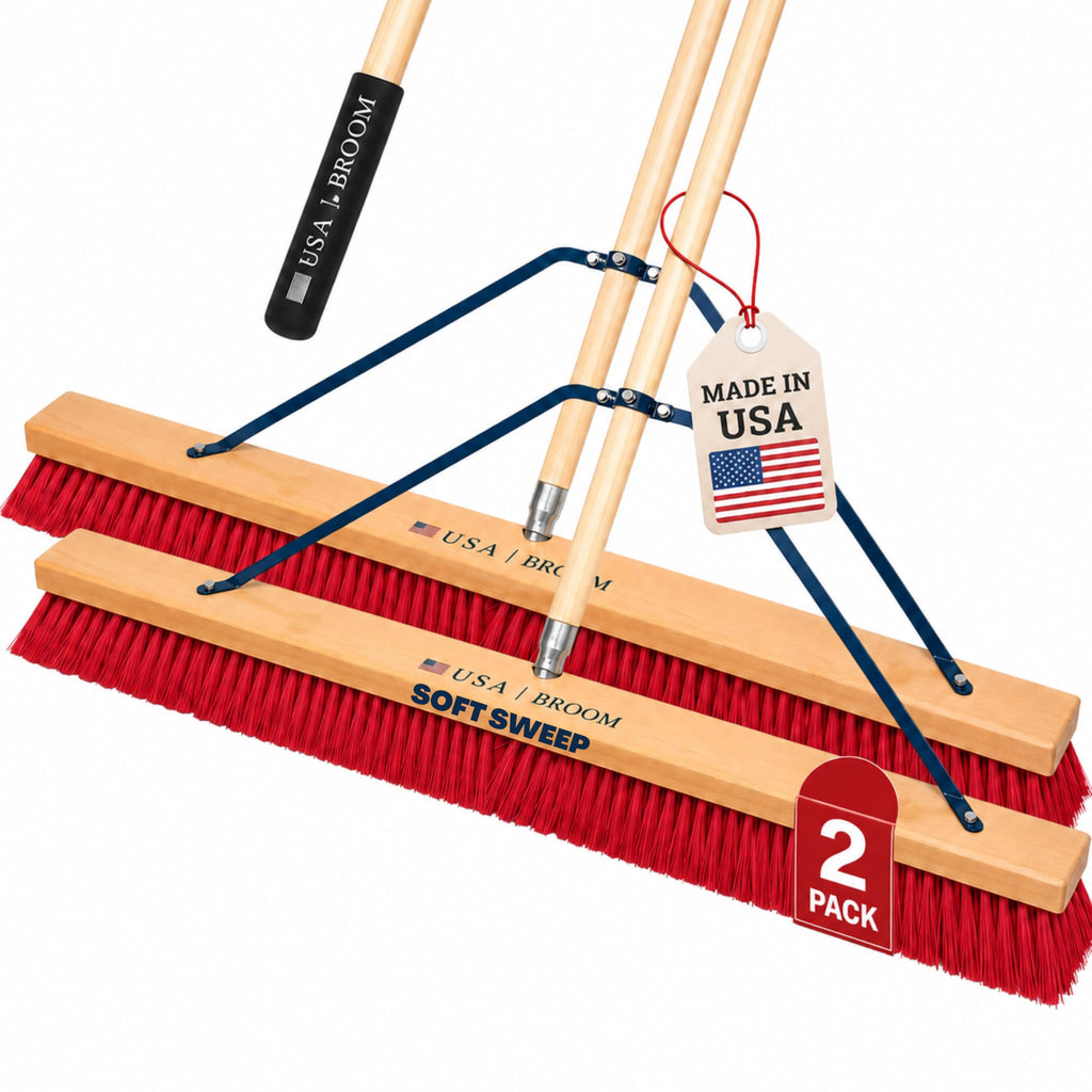 36" Everyday Sweep Indoor/Outdoor Push Broom with 60" Handle. Ideal for Garages & Shops. Durable American Made Steel Brackets-All Stainless Steel Hardware. No Plastic. 100% USA Made