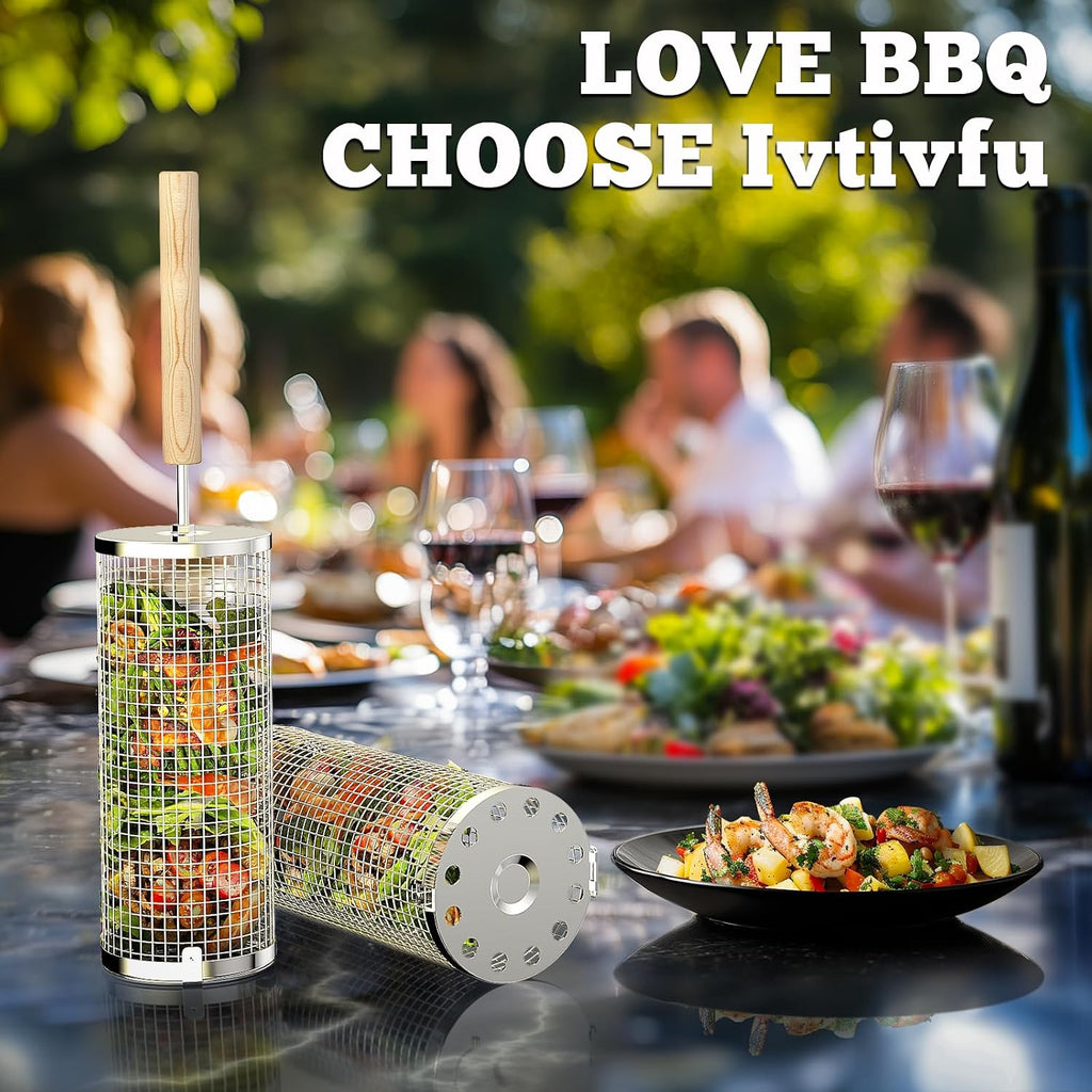 Rolling Grill Basket, Grilling Accessories, Outdoor Camping, Gifts for Men