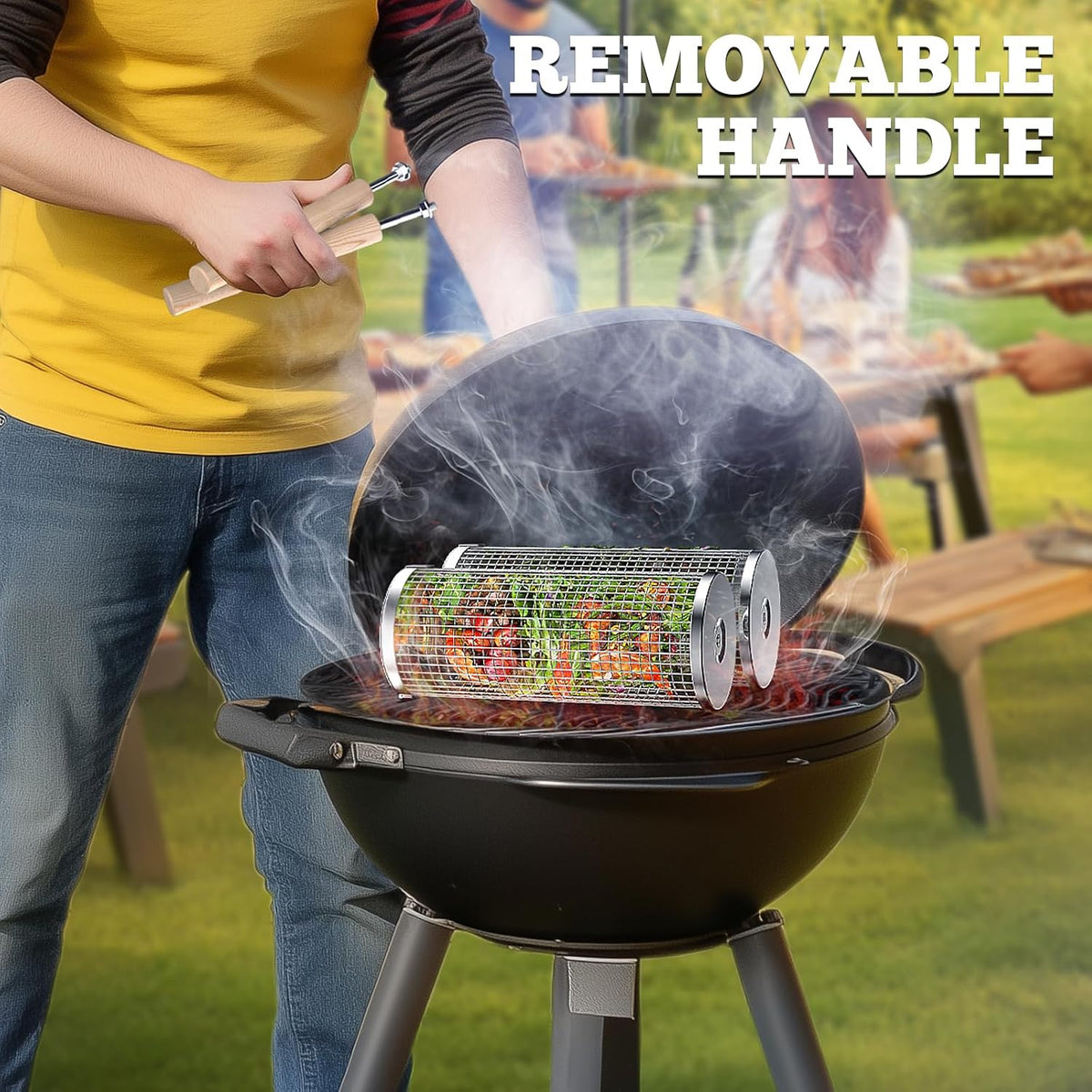 Rolling Grill Basket, Grilling Accessories, Outdoor Camping, Gifts for Men