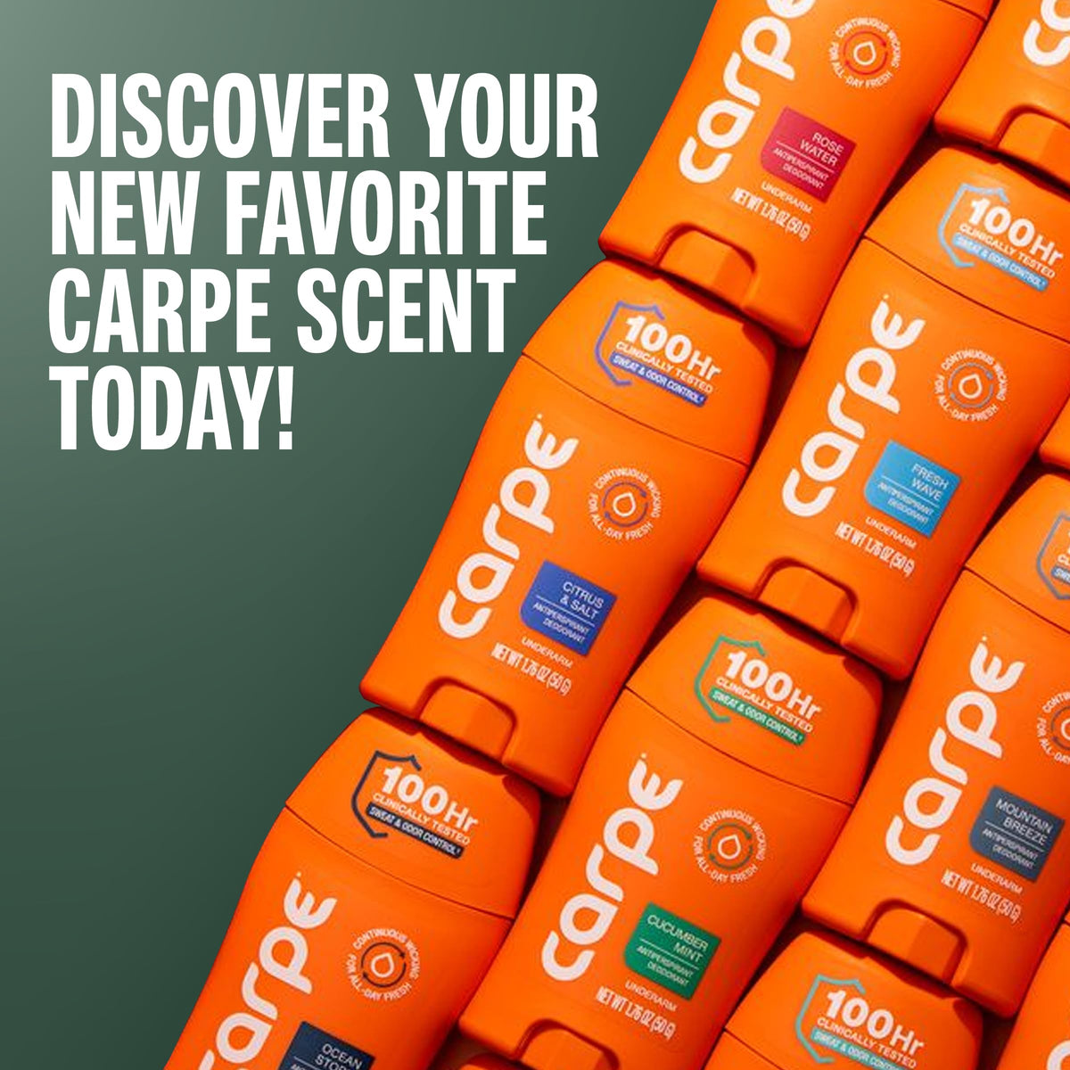 Carpe 100-Hour Deodorant Antiperspirant for Men, Clean Sport - 2 Pack