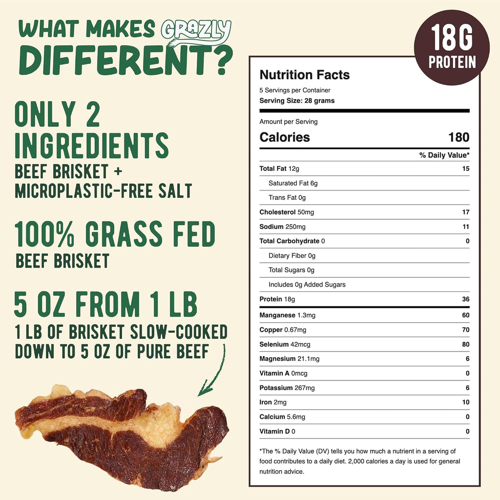 Grazly Beef Brisket Slab - Steakhouse Quality, 5 oz Bag