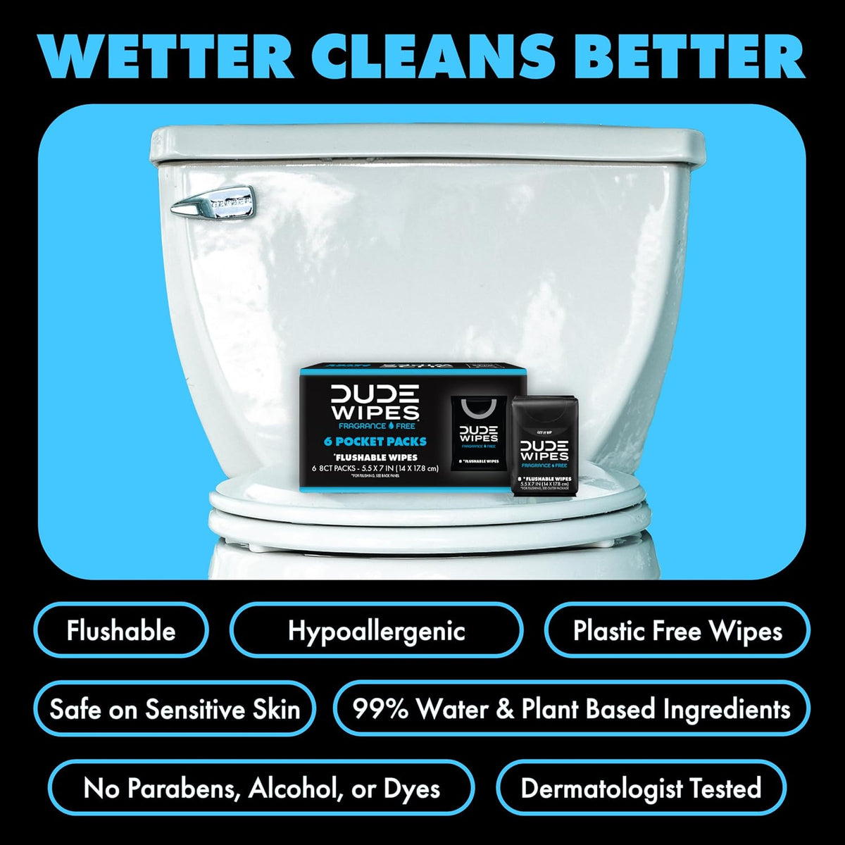 DUDE Wipes Unscented Pocket Packs, Adult Flushable Travel Wipes, 48 Count
