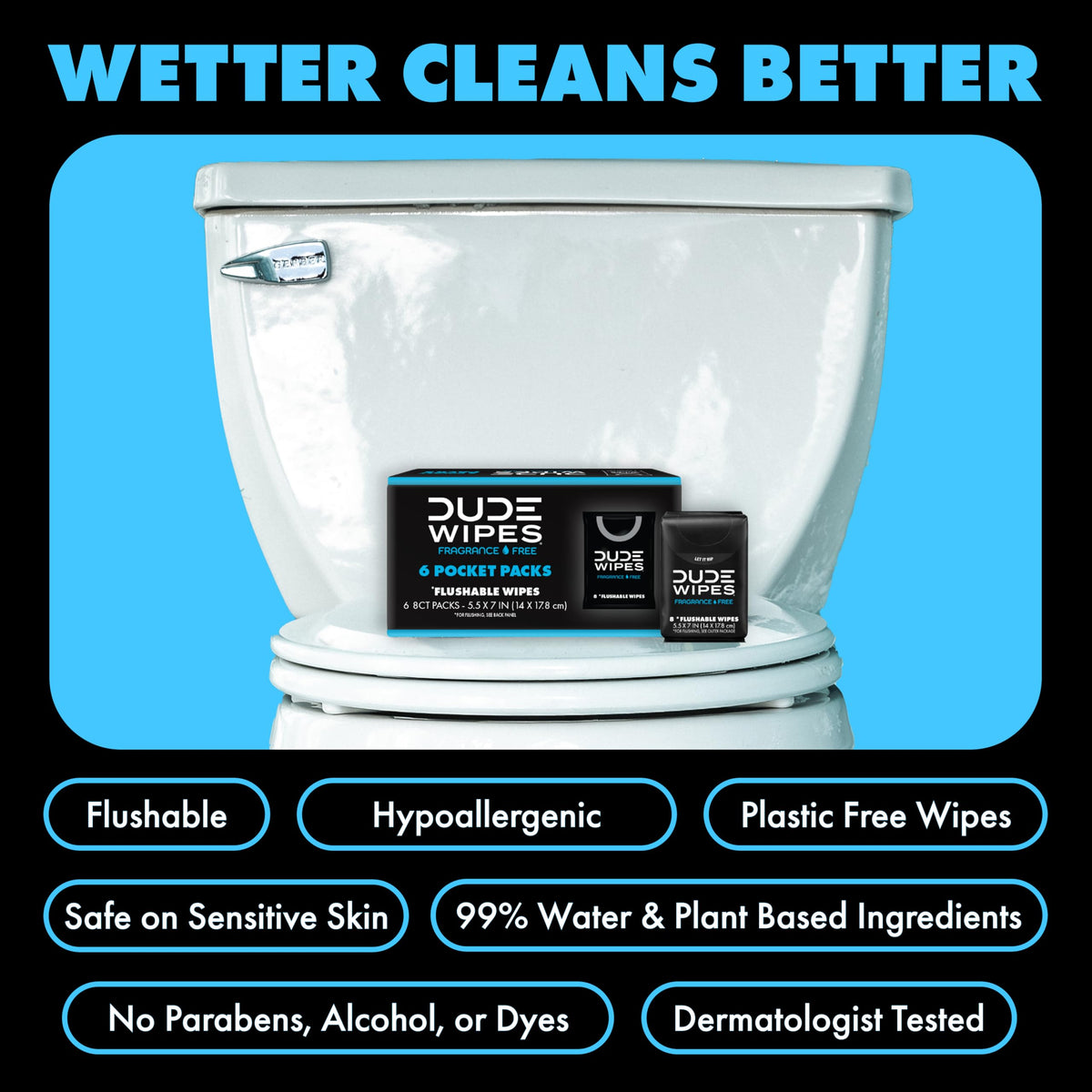 DUDE Wipes Unscented Pocket Packs, Adult Flushable Travel Wipes, 48 Count