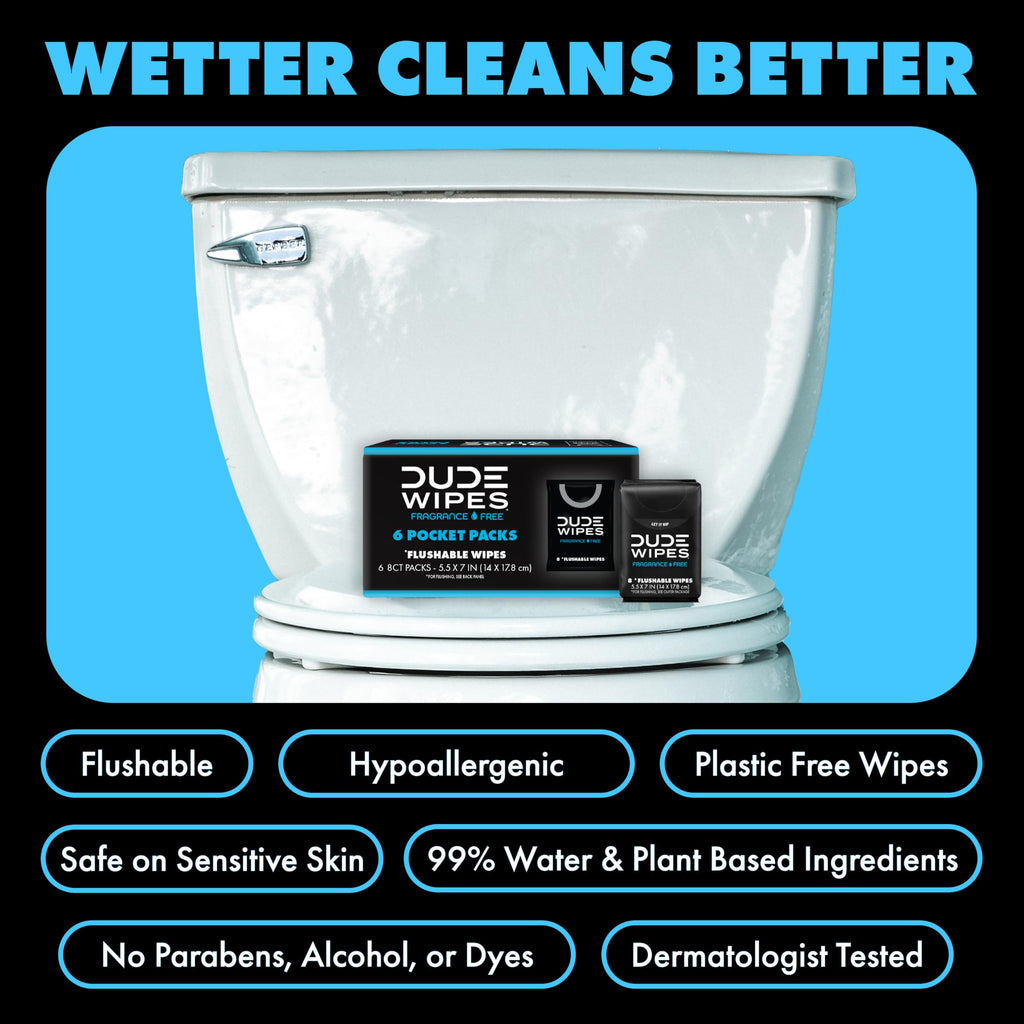 DUDE Wipes Unscented Pocket Packs, Adult Flushable Travel Wipes, 48 Count