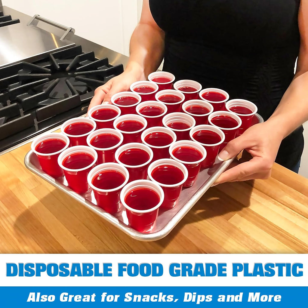 GoBig 200 Pack 2 oz Plastic Shot Cups - Mini 2oz Party Cups, Red